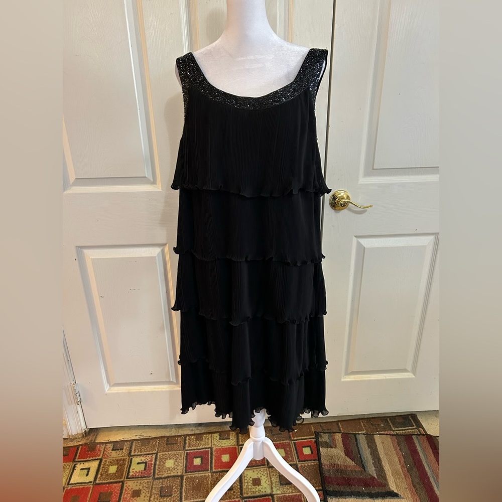 Patra black tiered, beaded special occasion dress, size 20